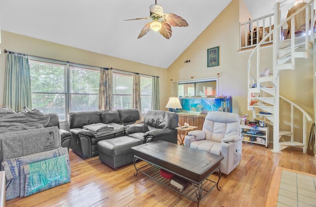 4 Garth Dr, Charleston, SC 29414 - living area with a ceiling fan, high vaulted ceiling, and light wood finished floors