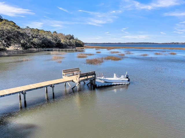 view of dock with a water view