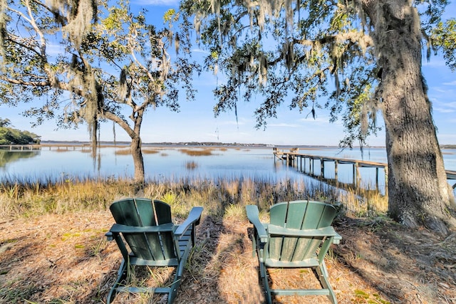 view of dock with a water view