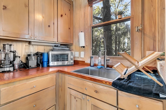 kitchen with wood counters and sink