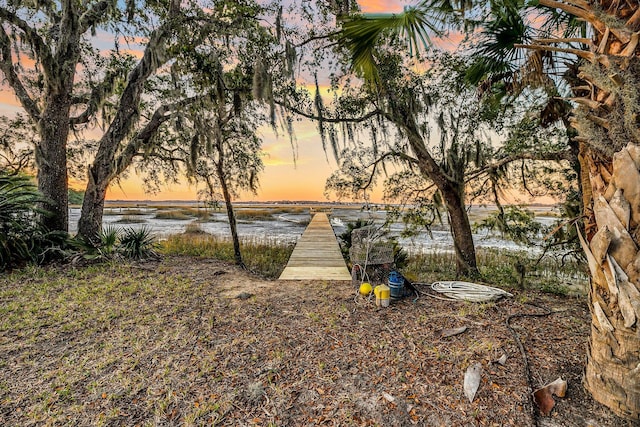 yard at dusk with a water view