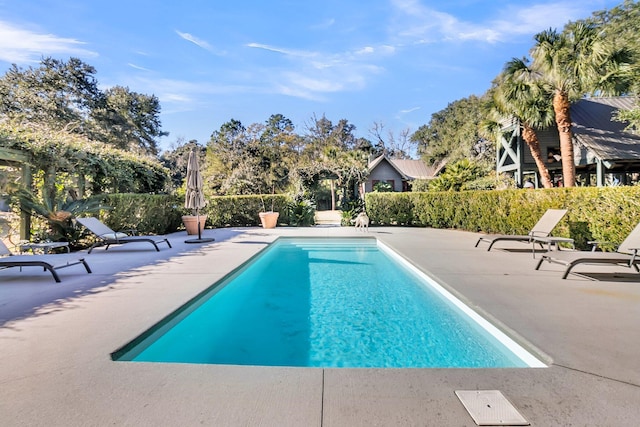 view of swimming pool with a patio area