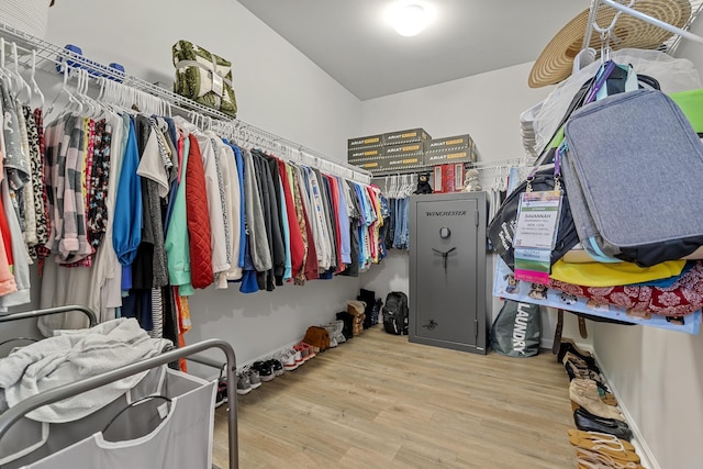 walk in closet with hardwood / wood-style flooring