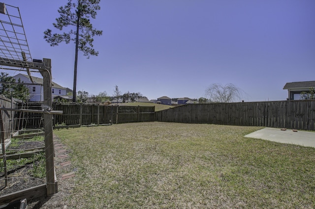 view of yard with a vegetable garden and a fenced backyard