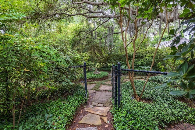 gate with fence and a view of trees
