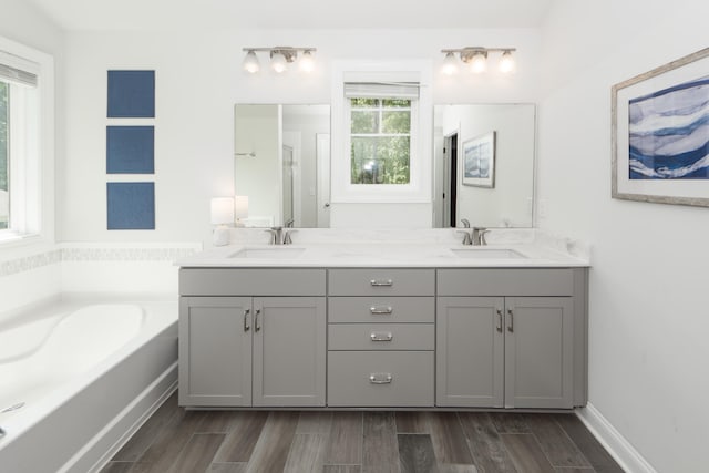 bathroom featuring vanity and a bath