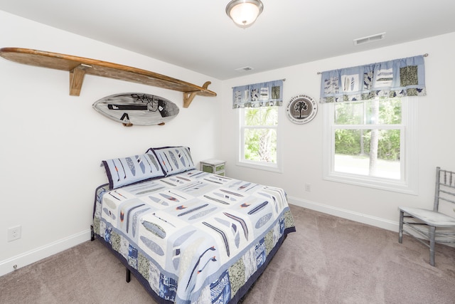 carpeted bedroom with multiple windows