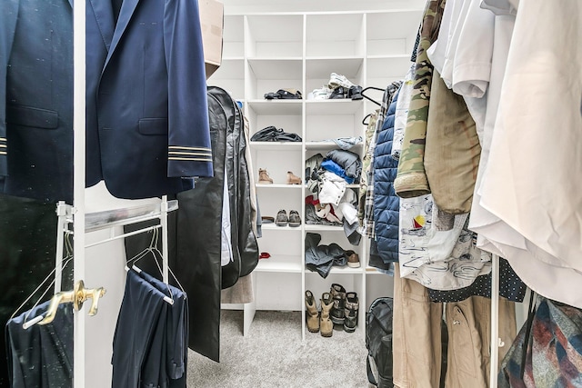 walk in closet with carpet