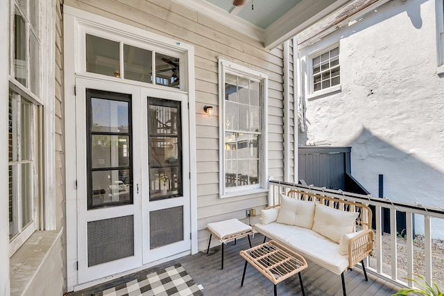 68 Vanderhorst St Unit A, Charleston, SC 29403 - wooden terrace featuring outdoor lounge area and a ceiling fan