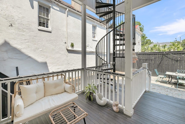 68 Vanderhorst St Unit A, Charleston, SC 29403 - deck featuring stairs and an outdoor hangout area
