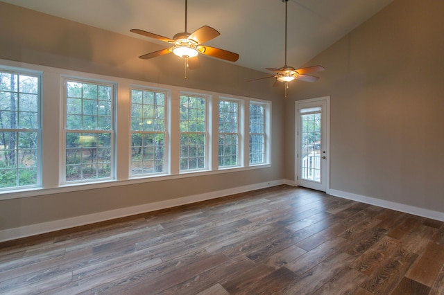 unfurnished sunroom with lofted ceiling