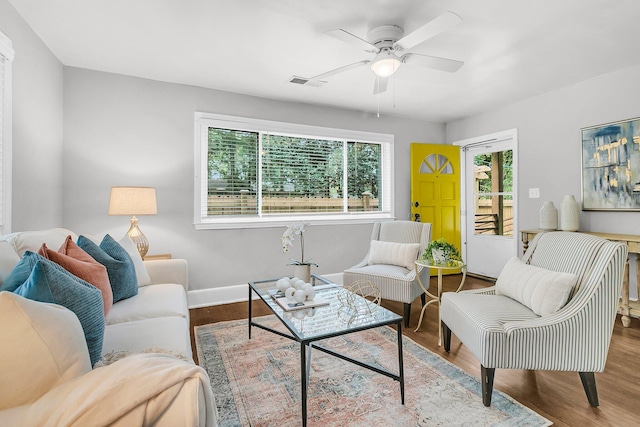 1790 Brockington Ave, Charleston, SC 29407 - living room featuring wood finished floors, ceiling fan, and baseboards