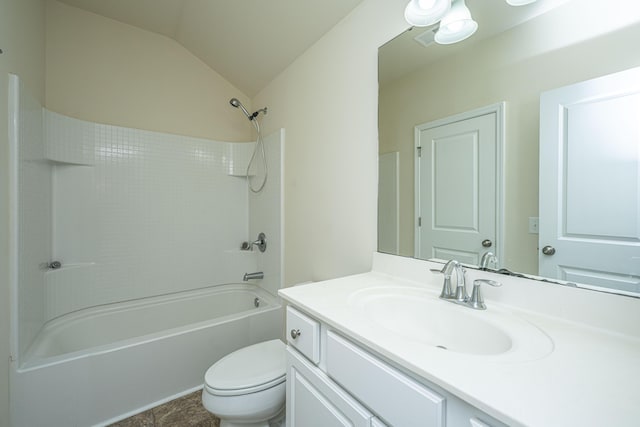 full bath with toilet, washtub / shower combination, and vanity