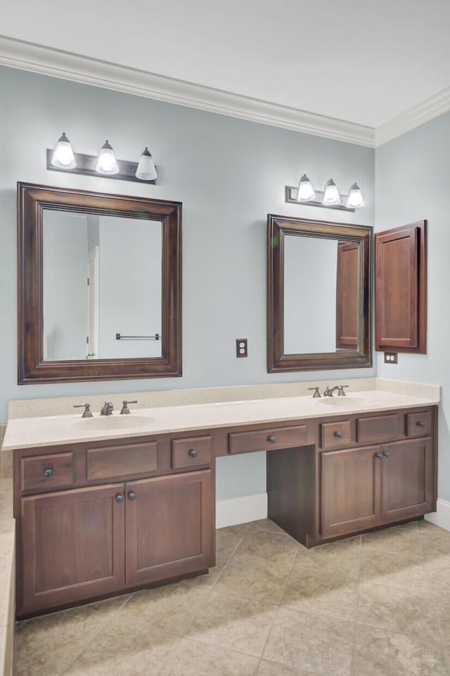 full bath with vanity and crown molding