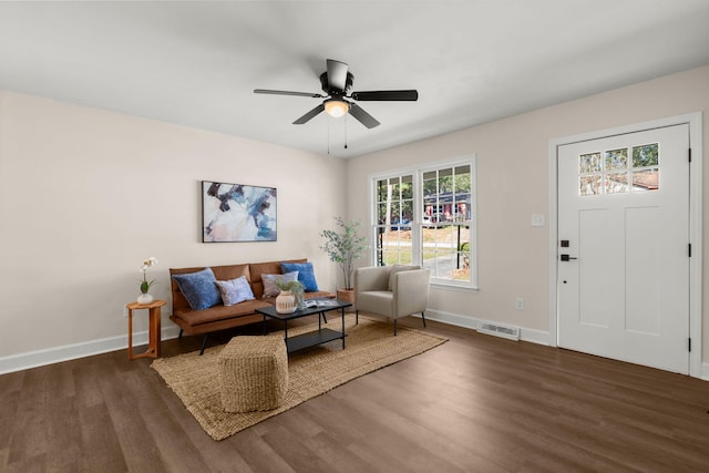105 Bermuda Ct, Summerville, SC 29485 - living area featuring wood finished floors, baseboards, and a ceiling fan