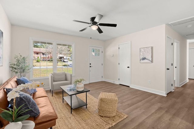 105 Bermuda Ct, Summerville, SC 29485 - living room with wood finished floors, ceiling fan, and baseboards