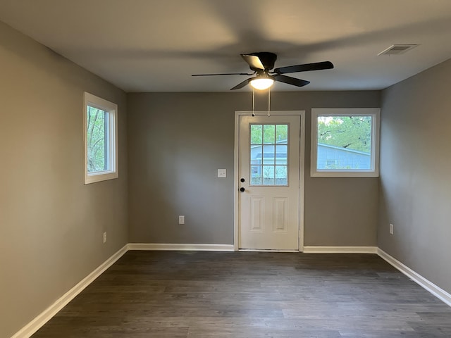 105 Bermuda Ct, Summerville, SC 29485 - entryway featuring plenty of natural light, ceiling fan, and dark wood-style flooring