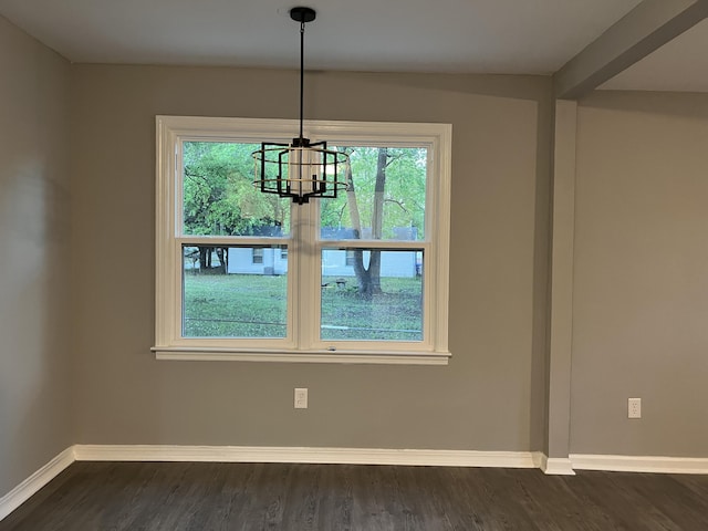 105 Bermuda Ct, Summerville, SC 29485 - unfurnished dining area with a chandelier, baseboards, and dark wood-style flooring