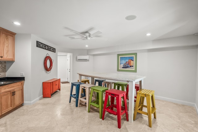12 Port Tack, Hilton Head Island, SC 29928 - dining space with recessed lighting, baseboards, an AC wall unit, and ceiling fan
