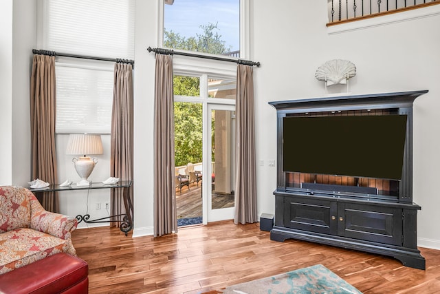 12 Port Tack, Hilton Head Island, SC 29928 - living room with wood finished floors, a towering ceiling, and baseboards