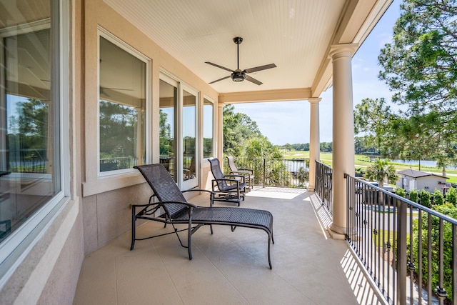 12 Port Tack, Hilton Head Island, SC 29928 - view of patio with a water view, a balcony, and a ceiling fan