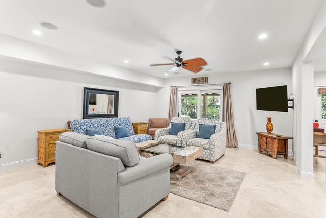 12 Port Tack, Hilton Head Island, SC 29928 - living room featuring a ceiling fan, recessed lighting, and baseboards