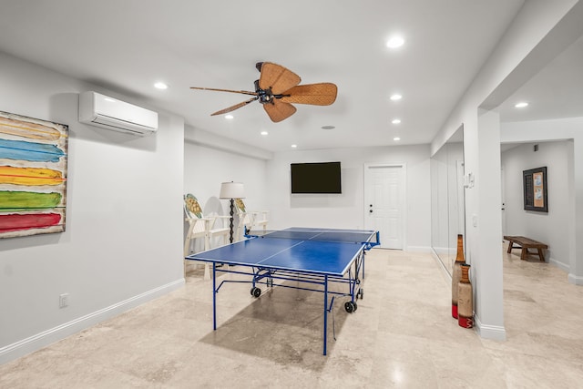 12 Port Tack, Hilton Head Island, SC 29928 - recreation room with a wall mounted air conditioner, recessed lighting, a ceiling fan, and baseboards