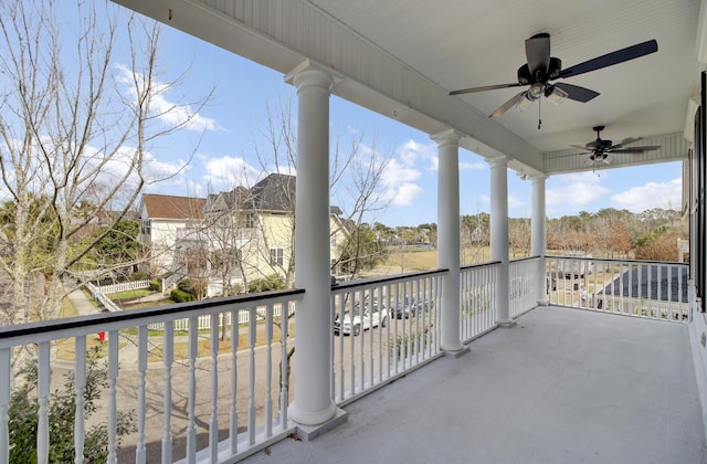 balcony with a ceiling fan