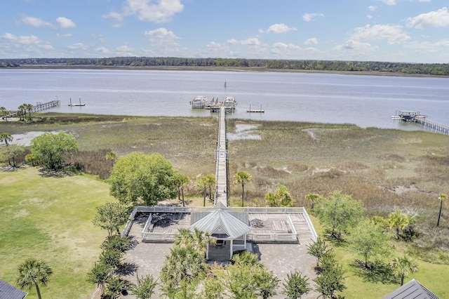 bird's eye view featuring a water view