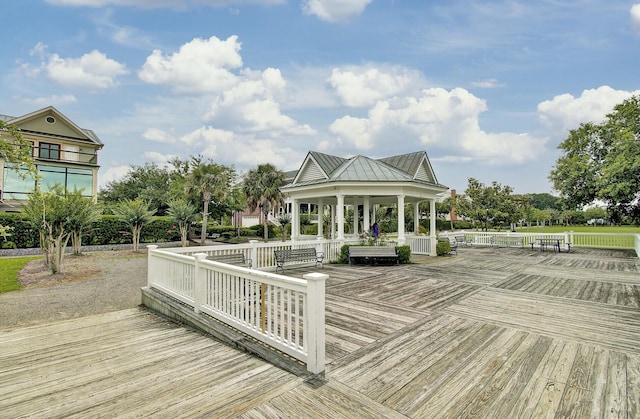 wooden terrace with a gazebo