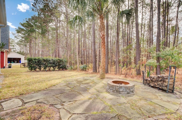 view of patio / terrace with an outdoor fire pit