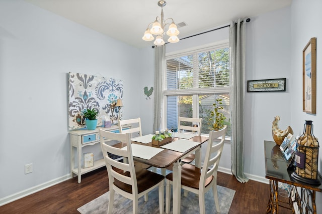 dining room with a notable chandelier and dark hardwood / wood-style floors