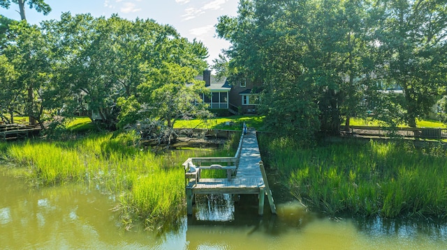 view of dock with a water view