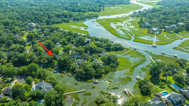 bird's eye view featuring a water view