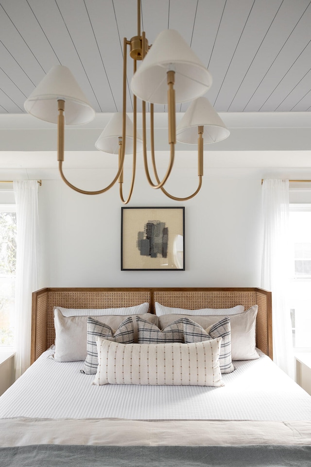 bedroom with wood ceiling