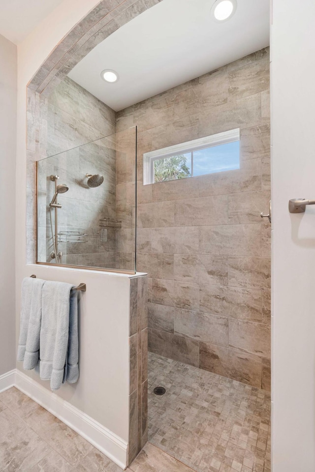3726 Orion Ln, Mount Pleasant, SC 29466 - bathroom featuring walk in shower, baseboards, and recessed lighting