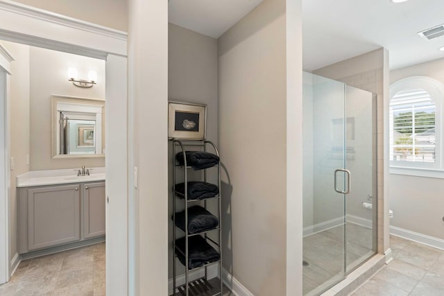 3726 Orion Ln, Mount Pleasant, SC 29466 - full bath featuring a shower stall, vanity, baseboards, and toilet