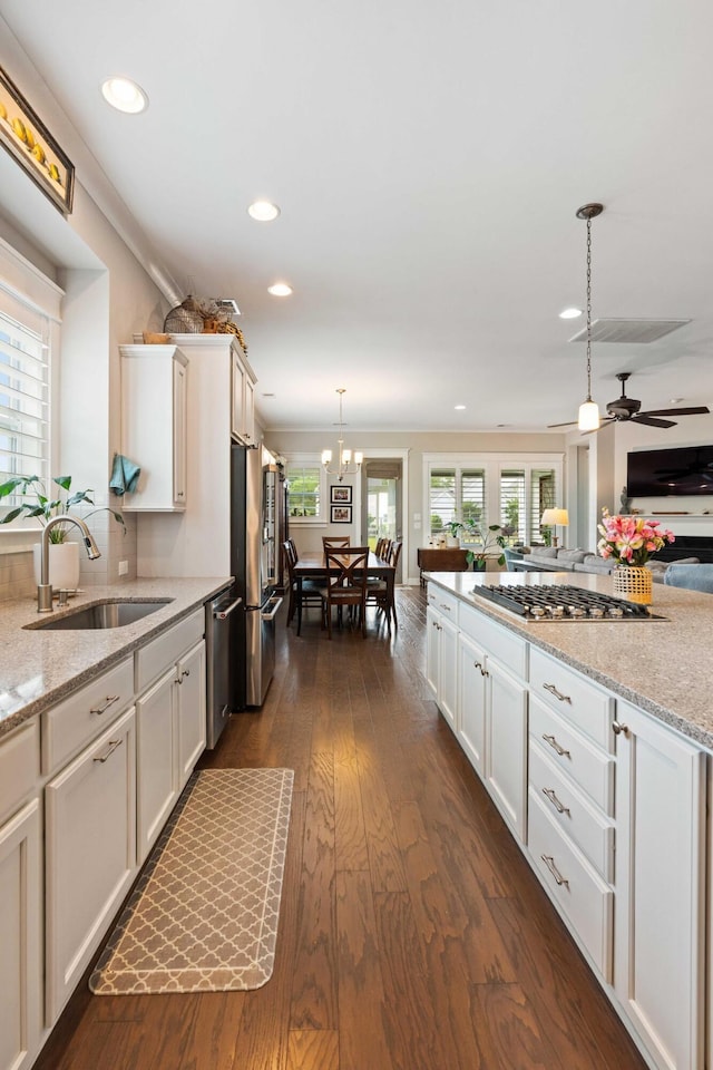 3726 Orion Ln, Mount Pleasant, SC 29466 - kitchen featuring a sink, appliances with stainless steel finishes, dark wood-type flooring, recessed lighting, and pendant lighting
