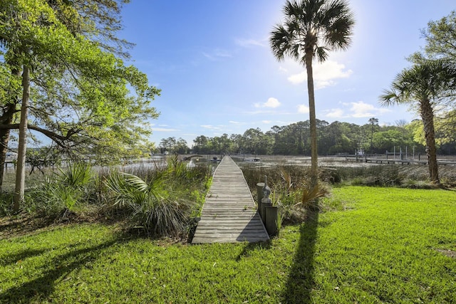 dock area featuring a lawn