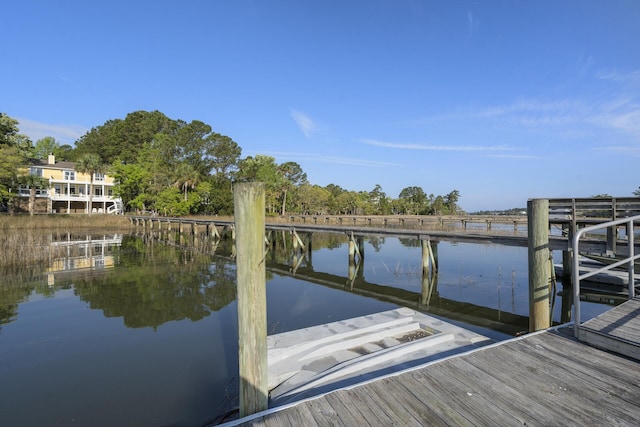 dock area with a water view