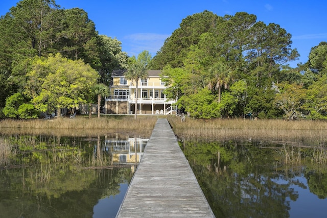 view of dock featuring a water view