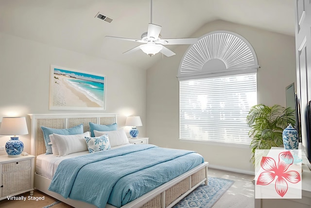 8800 Dorchester Rd Unit 2004, North Charleston, SC 29420 - bedroom featuring vaulted ceiling, light colored carpet, and a ceiling fan