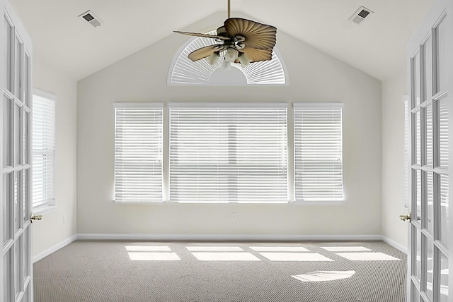 8800 Dorchester Rd Unit 2004, North Charleston, SC 29420 - carpeted empty room featuring vaulted ceiling, a ceiling fan, and french doors