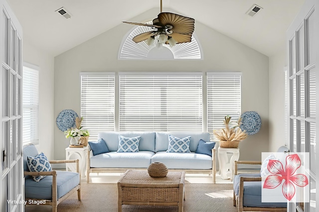 8800 Dorchester Rd Unit 2004, North Charleston, SC 29420 - living area featuring vaulted ceiling and a ceiling fan