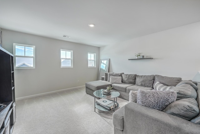 carpeted living room featuring a healthy amount of sunlight