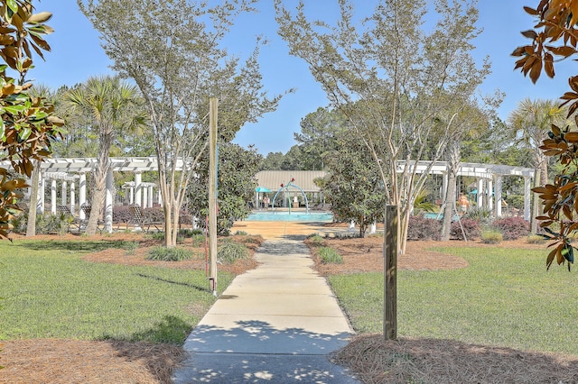 view of yard with a pergola