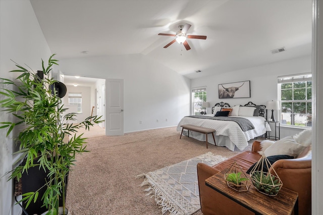 8328 Berringer Blf, North Charleston, SC 29418 - carpeted bedroom featuring vaulted ceiling, multiple windows, and ceiling fan