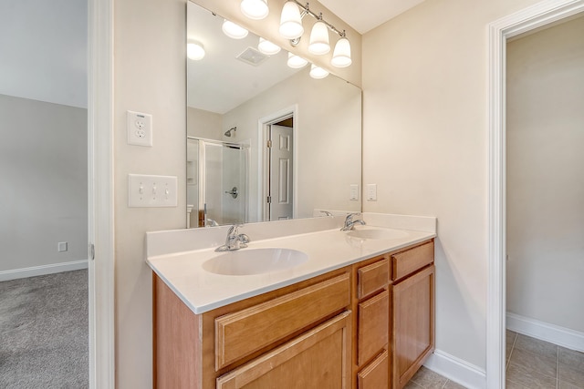 9646 Scarborough Ct, Summerville, SC 29485 - full bathroom with double vanity, a shower stall, and baseboards
