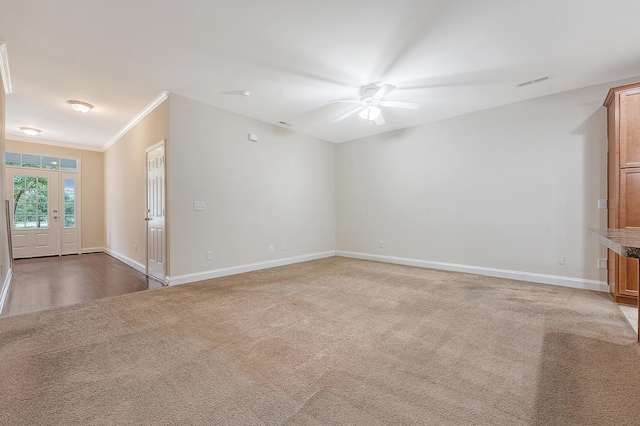 9646 Scarborough Ct, Summerville, SC 29485 - unfurnished room with carpet flooring, a ceiling fan, baseboards, and crown molding