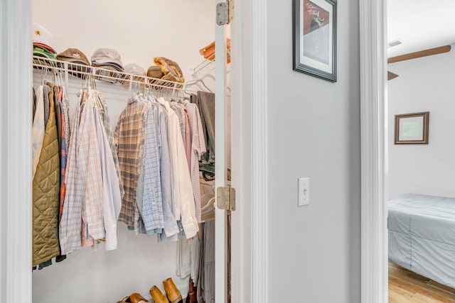 walk in closet with wood-type flooring